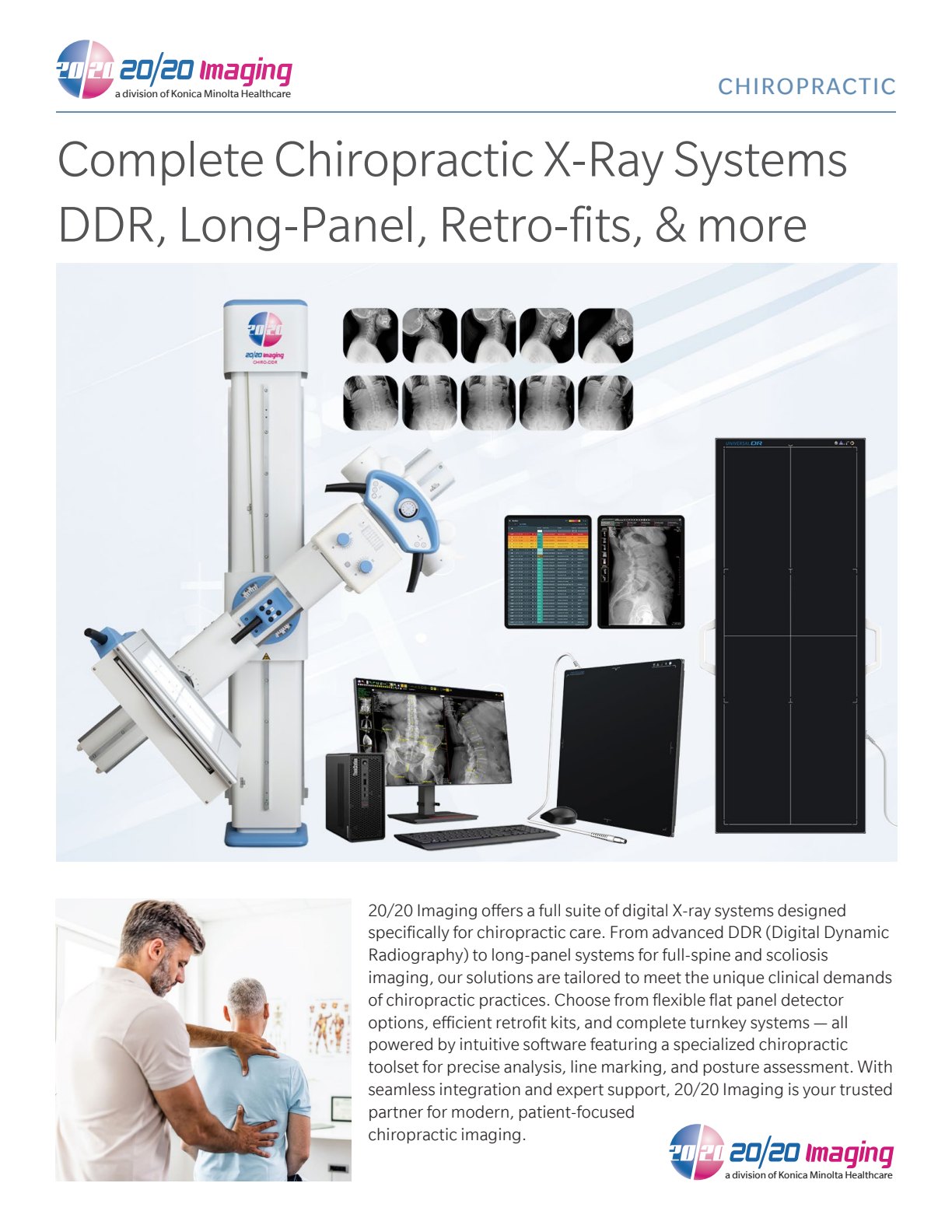 20/20 Imaging DDR and 17×48 long-panel chiropractic systems
