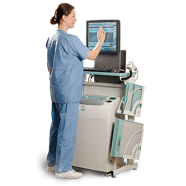 Fujifilm FCR Prima T computed radiography reader on a cart