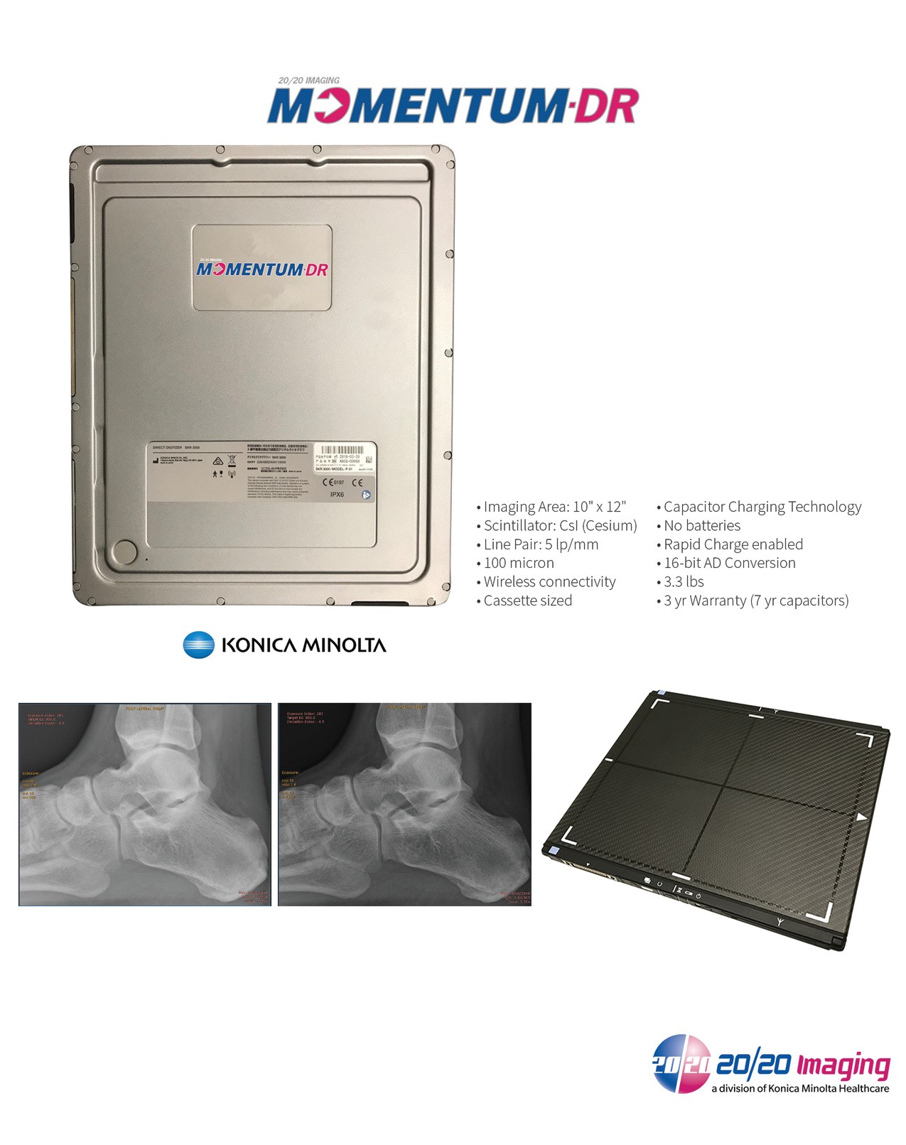 Momentum DR 10×12 wireless cesium flat panel detector, Konica Minolta