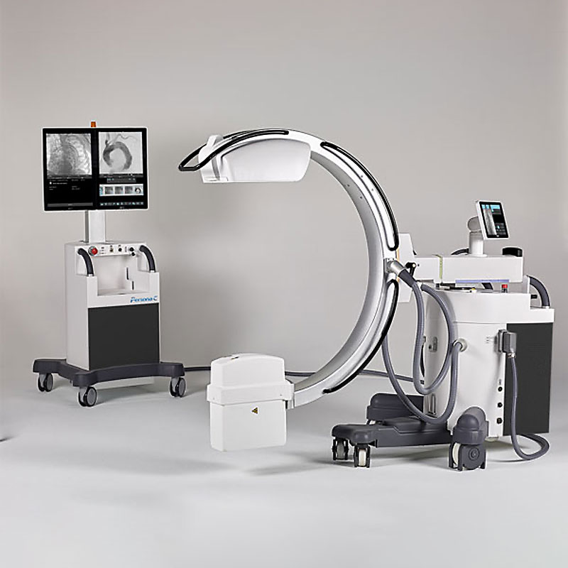 Fujifilm Persona C mobile fluoroscopy system with dual-monitor display cart and C-arm