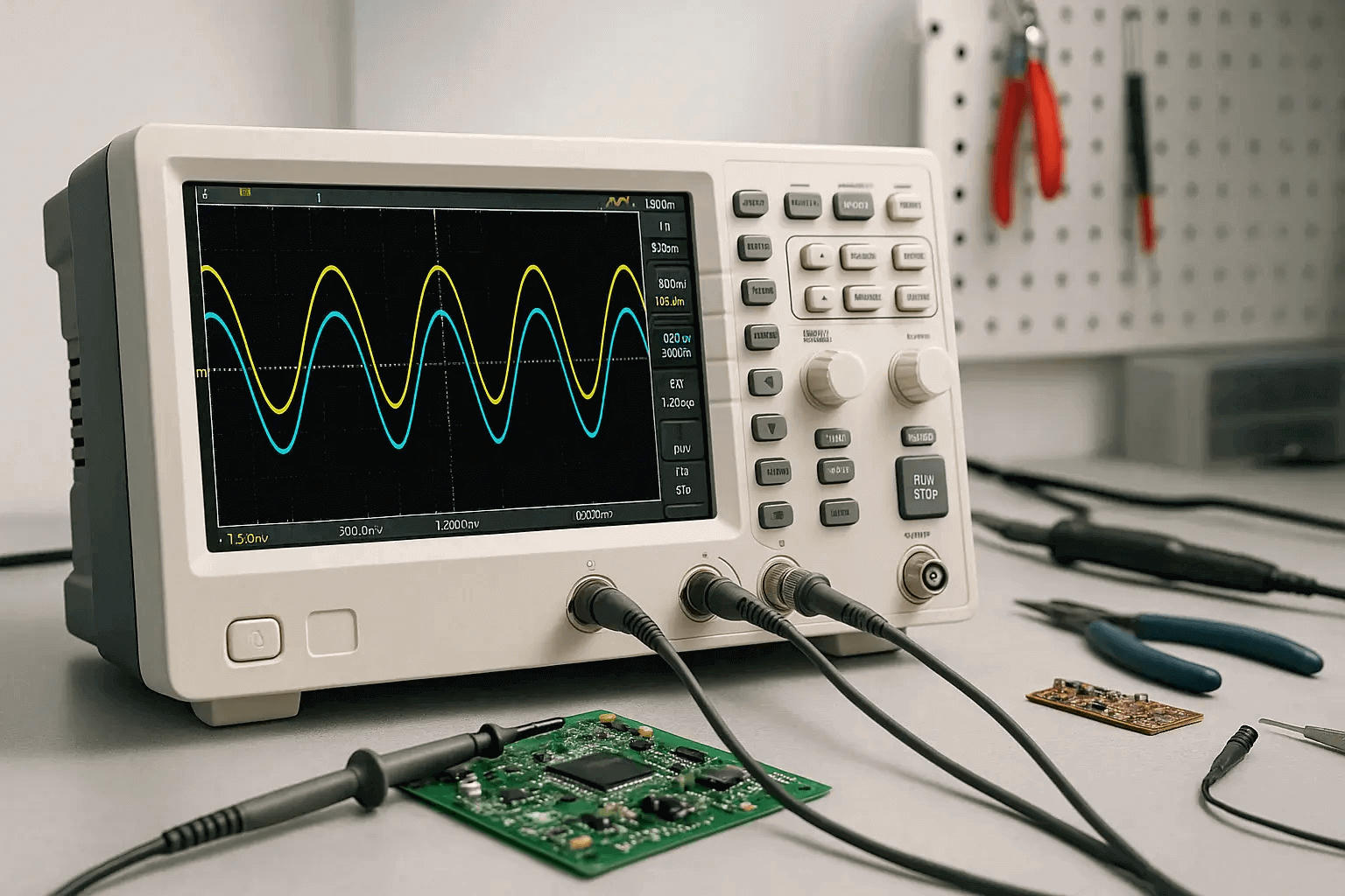 Bench oscilloscope for generator waveform verification